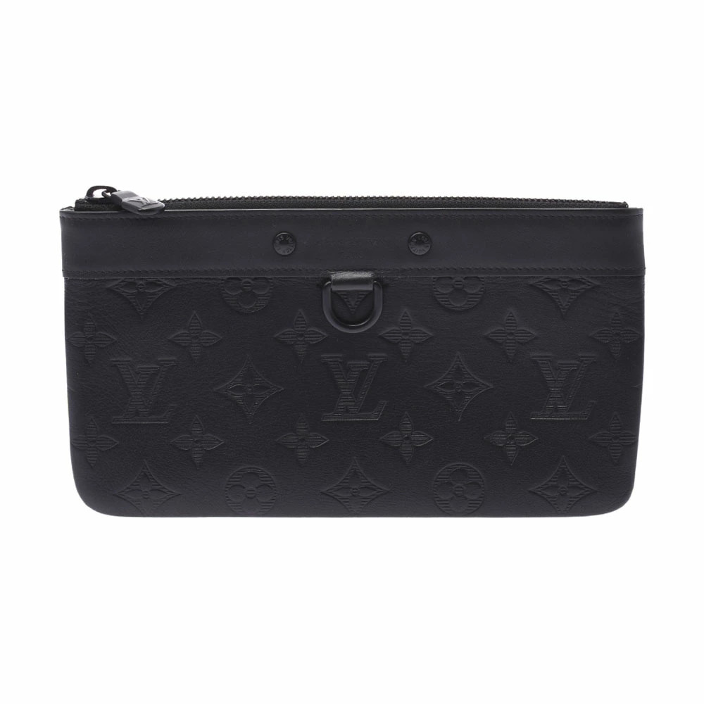 LOUIS VUITTON Monogram Shadow Black Pochette Discovery Black Leather Clutch Bag